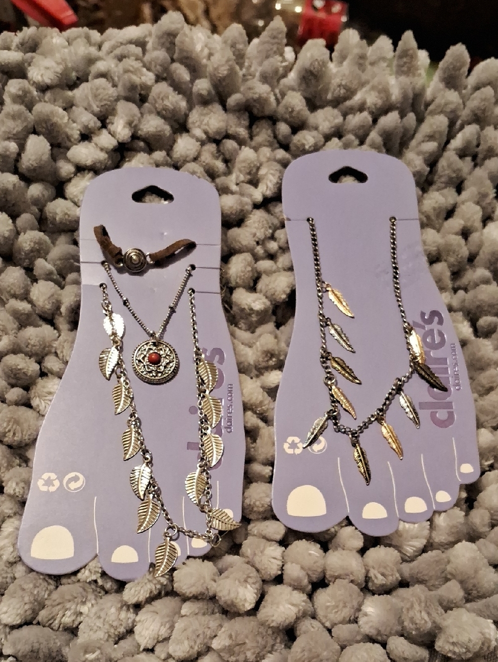 Claire's Gold Leaf Bracelet and Anklet Set with Red Accent